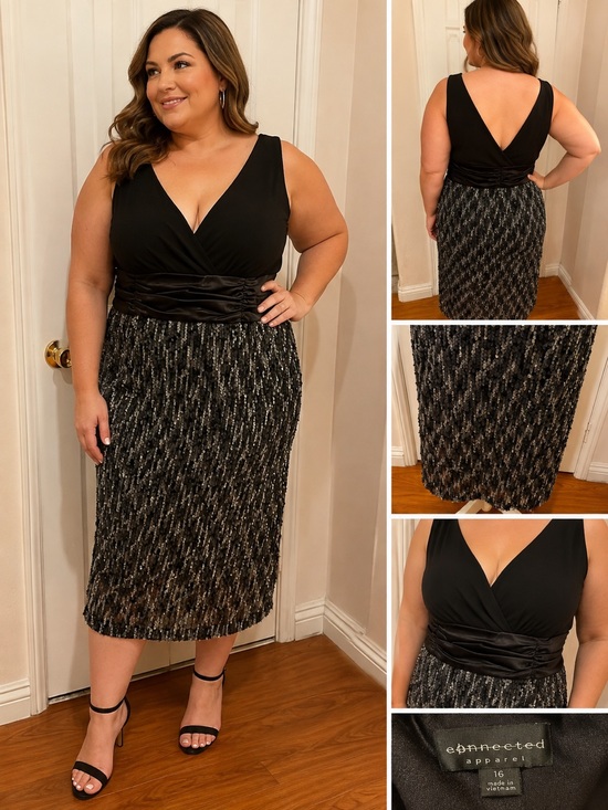 connected apparel Dresses & Skirts - Plus size womens dress size 16 black with sequins​​​​​​​​​